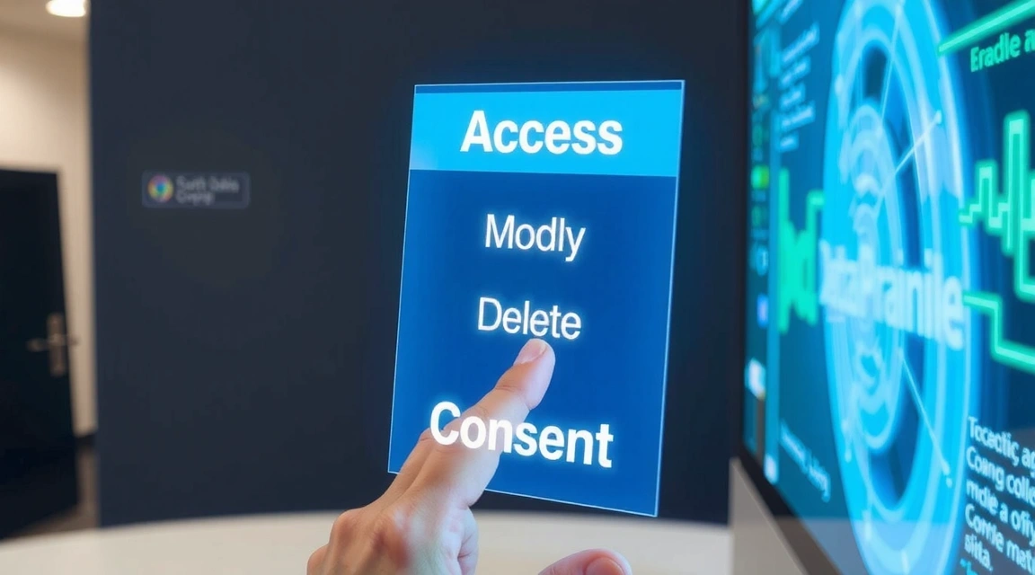 User controlling their data with digital icons representing privacy rights